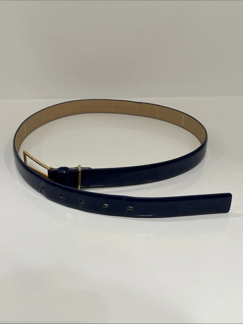 Ann Taylor Classic Faux Leather Belt in Royal Blue with Gold Buckle